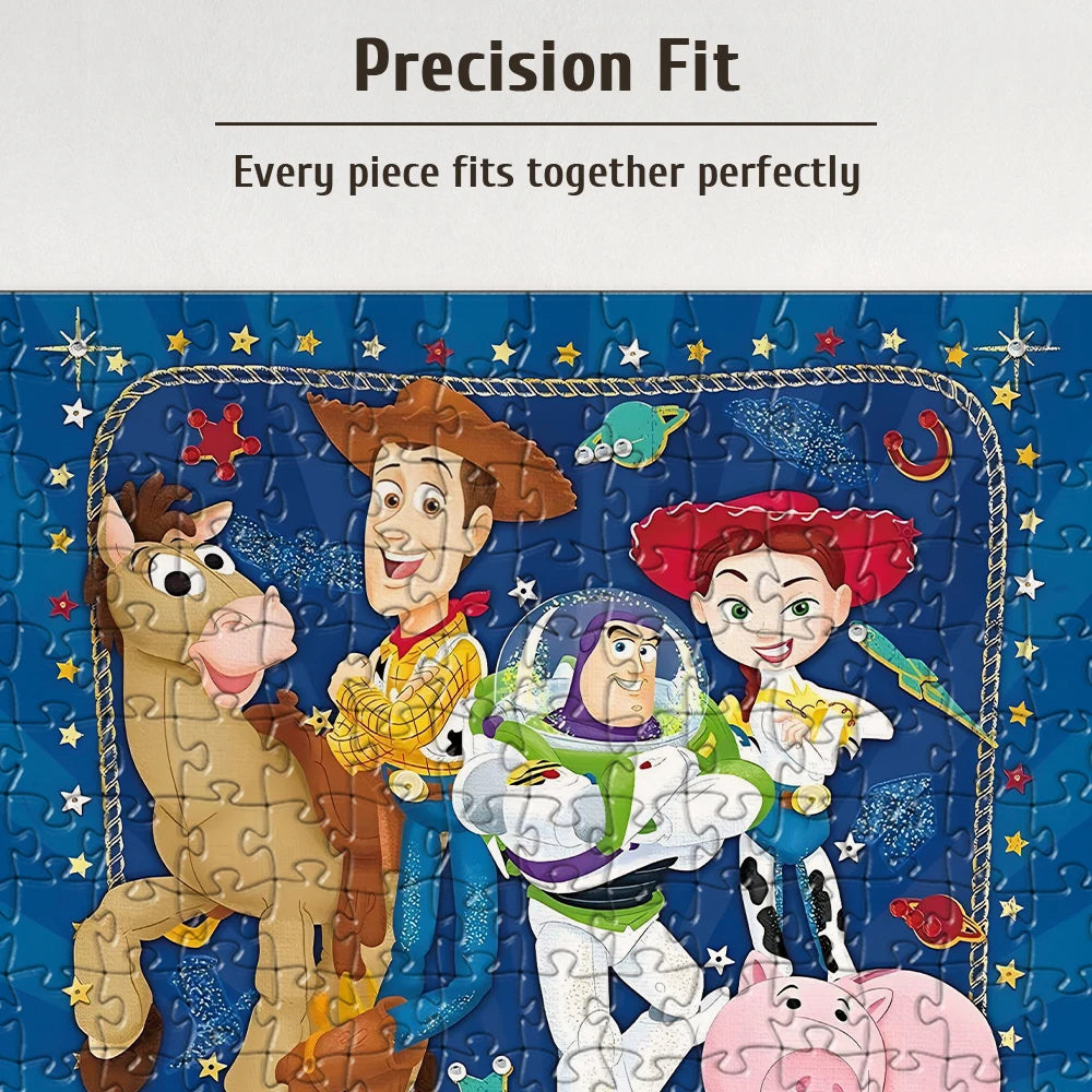 Toy Story Wooden Puzzle - Logo and Main Group, Retro Style Starry Space Background