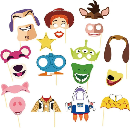 Toy Story Fotokabinen-Requisiten – Masken auf Stöcken, mehrere Charaktere (Buzz, Jessie, Bully, Specki, Zickzack, Lotso, Alien, Rex, Woody)