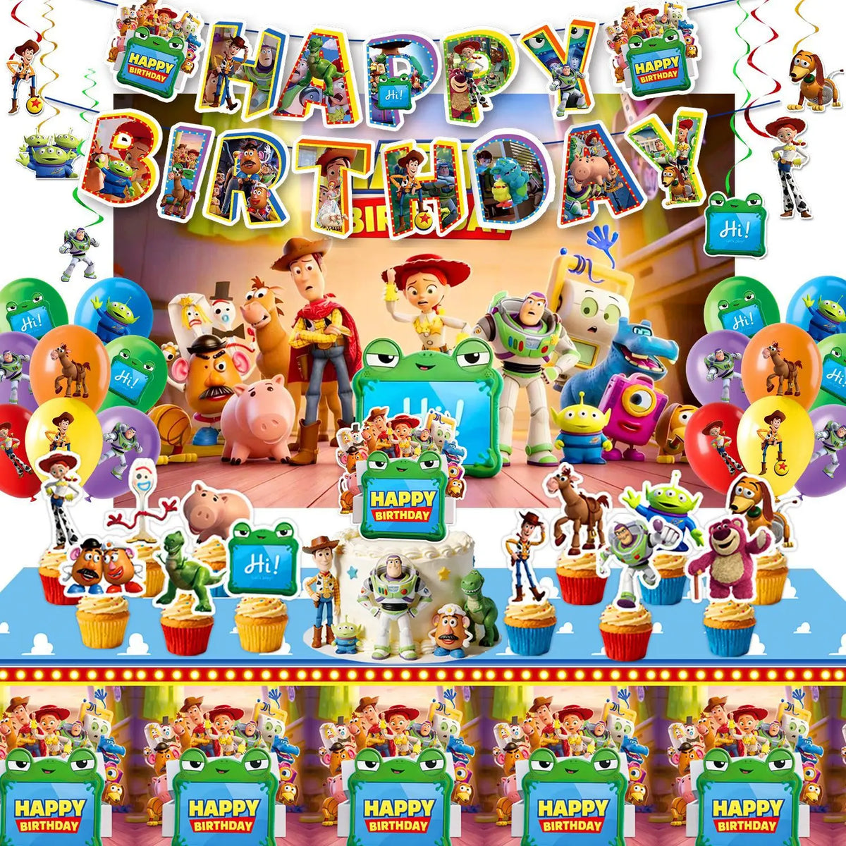 Kit Decoración Cumpleaños Toy Story 5 y Lilypad - Pancarta, Globos, Adornos para Tartas
