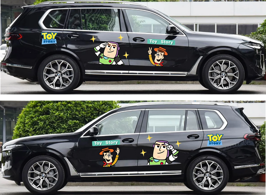Toy Story Autoaufkleber – Woody Hi und Buzz Lightyear, offizielles Logo (zweiseitiges Grundstück)