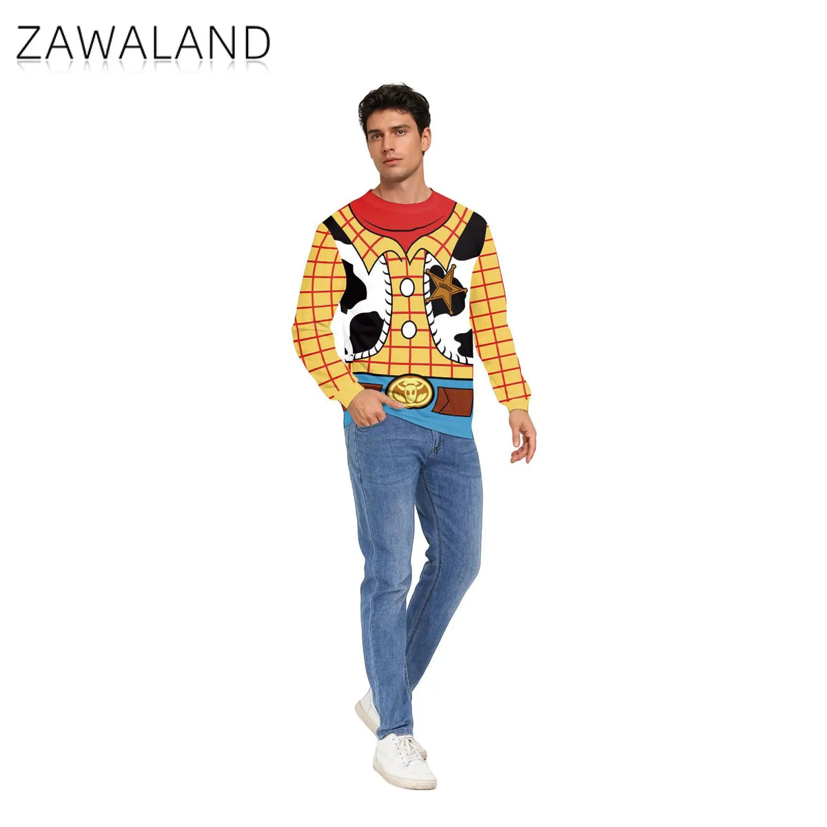 Jersey Woody - Chaleco Vaca Insignia Sheriff Cuello Rojo Cinturón