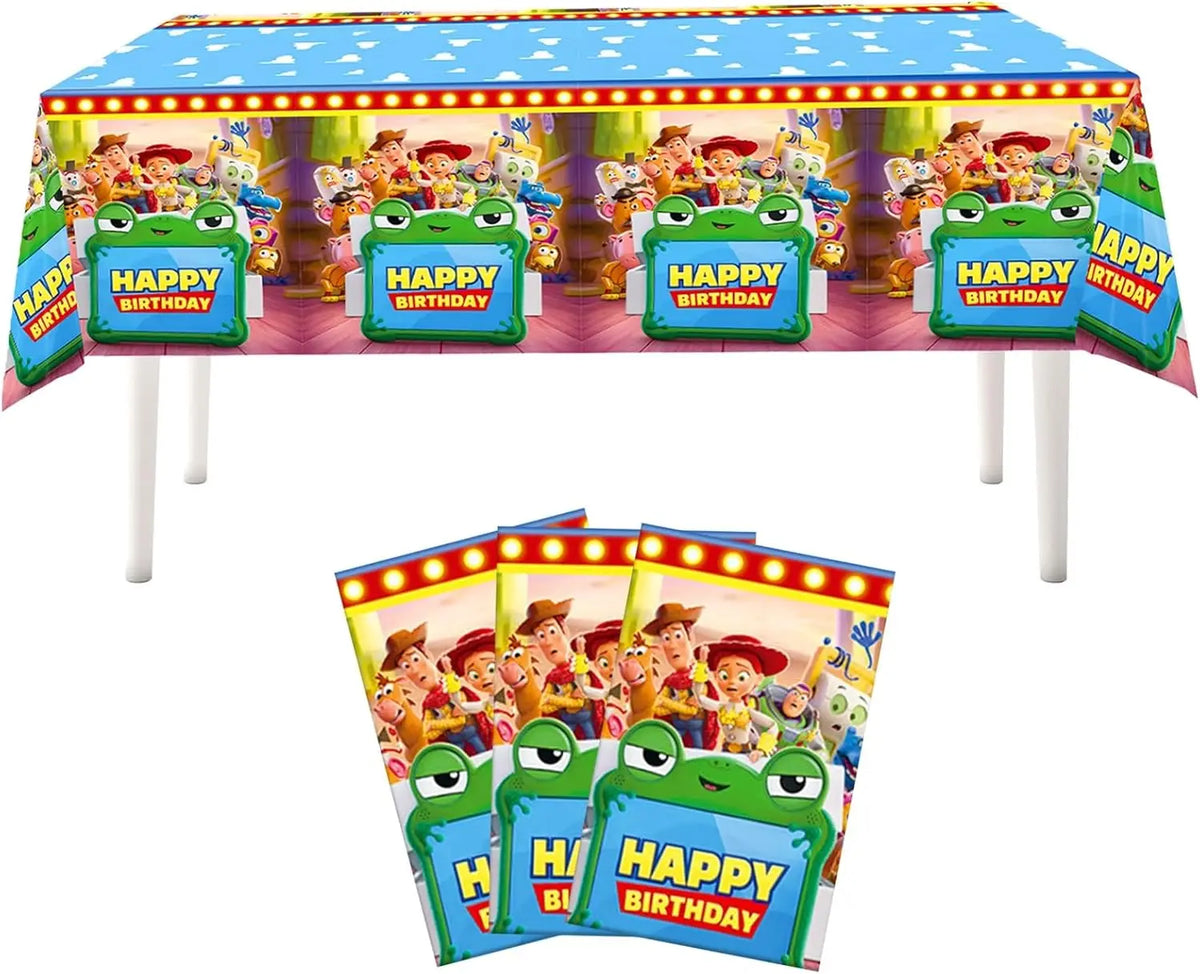 Toy Story tafelkleed - verjaardag, complete groep met leliepad